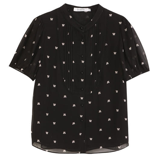 玳莎印花小立领真丝衬衫女2024夏季新款优雅织带设计感泡泡袖上衣  EB31105 商品图4