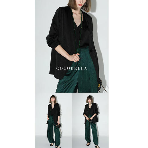 COCOBELLA奢感贡针假两件肌理缎面西装女春夏通勤外套SI0006-2 商品图3