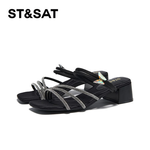 星期六闪烁蝴蝶钻条粗跟凉拖SSC2115269 商品图8