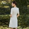 AD时尚通勤圆领连衣裙女气质职业装上班族通勤正装裙收腰褶皱伞裙 商品缩略图4