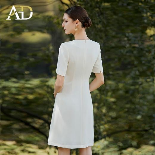 AD时尚通勤圆领连衣裙女气质职业装上班族通勤正装裙收腰褶皱伞裙 商品图4