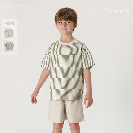 马克珍妮男童清新条纹圆领短袖T恤儿童上衣2024年夏装新款240583 商品图1