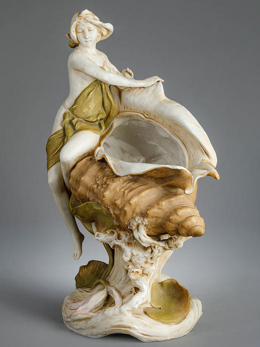 独角鹿西洋古董20世纪早期捷克Royal Dux瓷窑出品新艺术风格「海的女儿」主题陶瓷摆件一对 商品图2