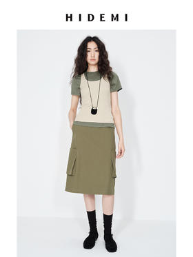 HIDEMI 小男孩系列极简口袋工装感中短款半身裙 白色/藏蓝色/军绿色