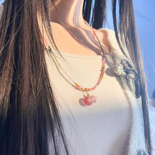 [碧韵风华精油香氛项链]天然碧玺彩色串珠项链春夏多巴胺配色【长度(cm)：65+3（延长链）】 商品图2