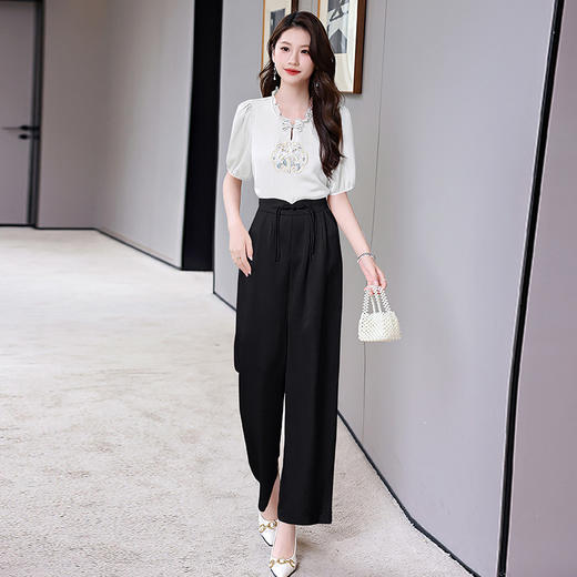HR WHA821-69气质时尚新中式风刺绣舒适透气两件套裤 商品图0