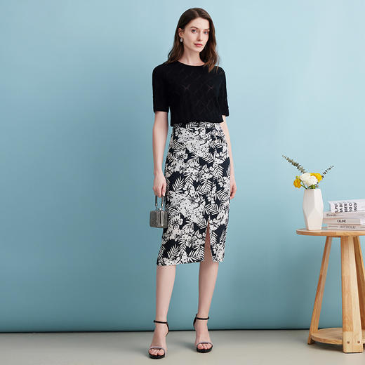 EITIE爱特爱夏季新款舒适轻薄透气修身显瘦菱形短袖针织衫B2401322 商品图4