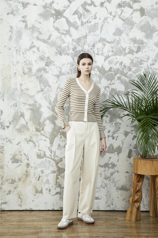 CARA BLUE v领条纹开衫 商品图0