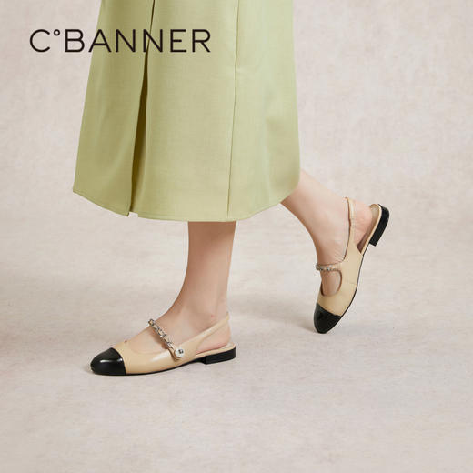 千百度低跟小香风时装凉鞋女款夏季后空包头羊皮凉鞋通勤A24217509 商品图4