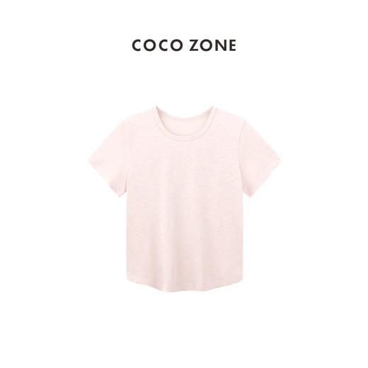 COCO ZONE"小麻感“夏季时尚纯色圆领短袖T恤不规则下摆圆弧上衣CC1B1034 商品图1