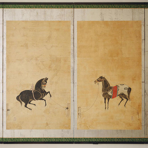 【已售】独角鹿西洋古董16世纪晚期至17世纪初期日本室町时代或安土桃山时代出品骏马主题六曲屏风 商品图2