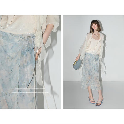 【限时秒杀】COCOBELLA设计感绑带清新雪纺半身裙女夏围裹式仙女长裙HS123 商品图3