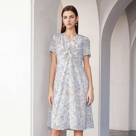 【桑蚕丝中长款连衣裙】24年春夏新品女士新品100%真丝印花连衣裙 商品图0