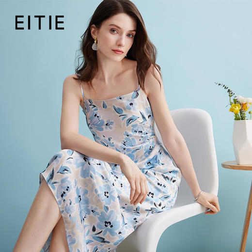 EITIE爱特爱2024夏季新款度假风显白印花吊带连衣裙B2407360 商品图0