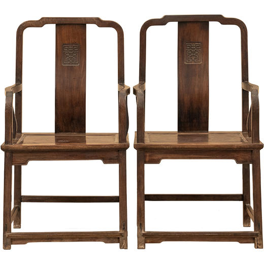 清中期 红木寿字纹方材南官帽椅（一对） 商品图5