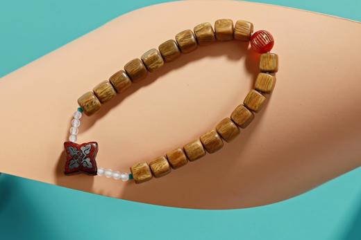 LT0010°绿檀四方来财珠|白玛瑙|朱砂手链手串 商品图3