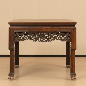 清 红木透雕灵芝纹八仙桌