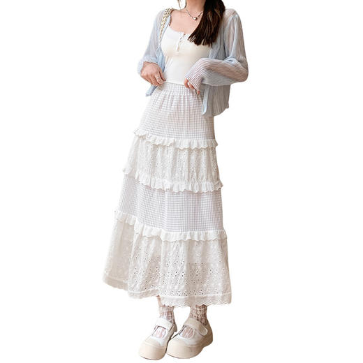 「不挑身材！显高显瘦」白色蛋糕裙女半身裙春夏秋2024年新款高腰a字芭蕾风气质蓬蓬长裙下装 商品图4