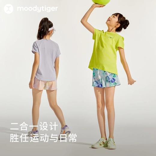 【24年夏新品】moodytiger女童假两件裤24夏新款个性拼接印花宽松透气短裤42211602 商品图3
