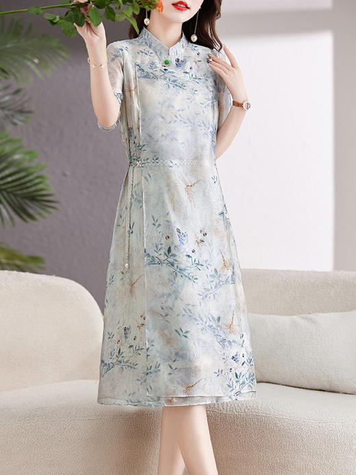 夏装新款，气质盘扣立领时尚复古改良旗袍印花修身显瘦连衣裙HR-WJ83139 商品图2