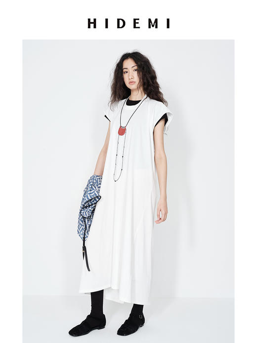 HIDEMI 极简圆领龟背感廓形落肩袖针织t连衣裙休闲感长裙 商品图9