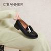 千百度真皮深口乐福鞋女春季黑色小皮鞋通勤豆豆鞋正装A24143810 商品缩略图0