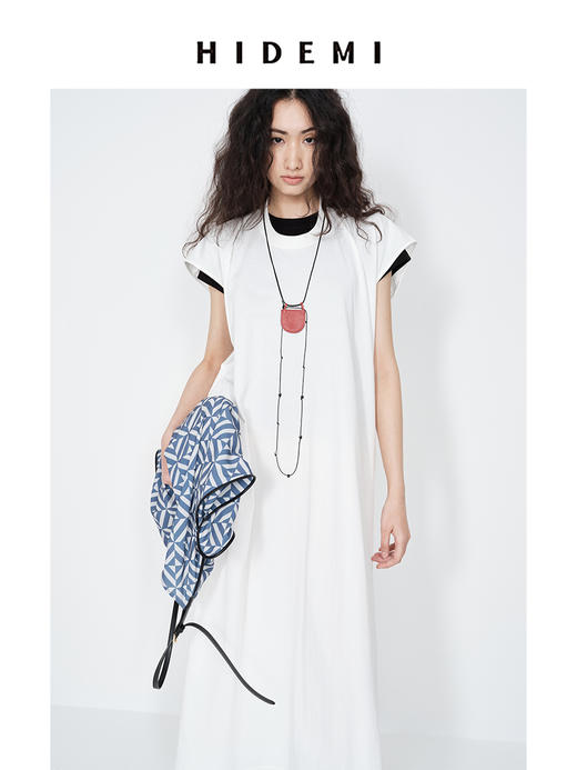 HIDEMI 极简圆领龟背感廓形落肩袖针织t连衣裙休闲感长裙 商品图2