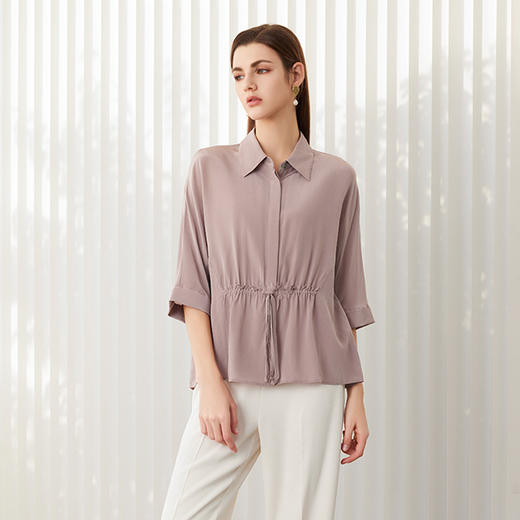 【七分袖真丝衬衫】24年春夏新品女士100%桑蚕丝时尚系带上衣 商品图2