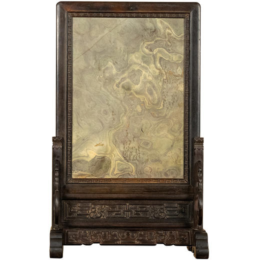 清 紫檀镶绿石雕夔龙纹插屏 商品图5