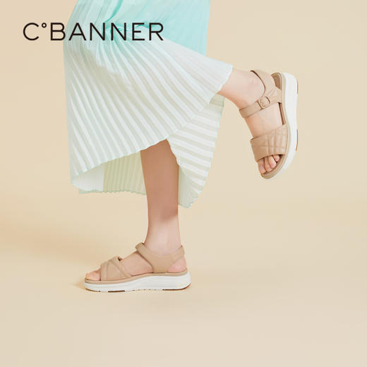 千百度厚底增高一字带休闲凉鞋女夏季凉鞋舒适A24321823 商品图2