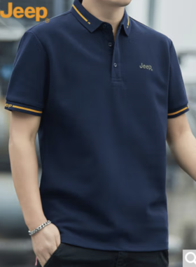 吉普（JEEP）短袖T恤男夏季Polo商务休闲衫男士宽松凉感衣服男装 宝蓝 2XL