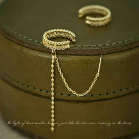 Oflye潮流饰品 双层链条流苏耳骨夹新款小众耳环一体式耳夹独特耳饰女