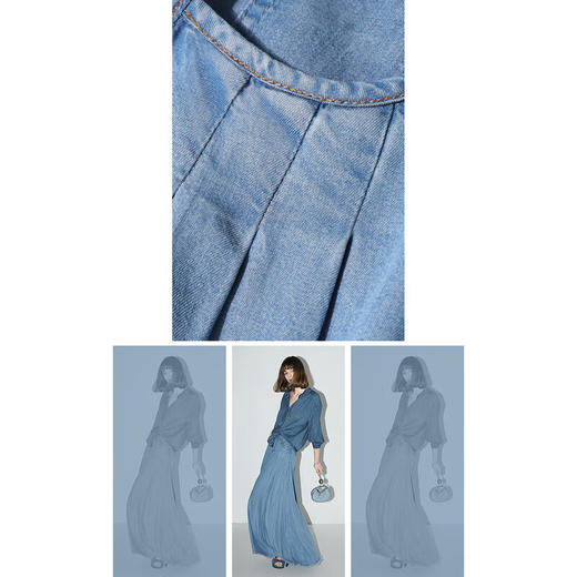 COCOBELLA莱赛尔垂坠凉感捏褶毛边大摆牛仔半身裙DN7006 商品图3