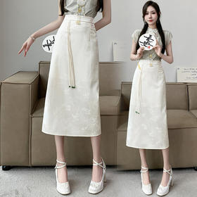 HT-2155新中式国风复古半身裙女显瘦小A摆直筒裙春夏新款中长款半裙