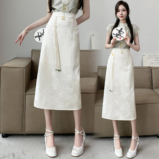 HT-2155新中式国风复古半身裙女显瘦小A摆直筒裙春夏新款中长款半裙 商品图0