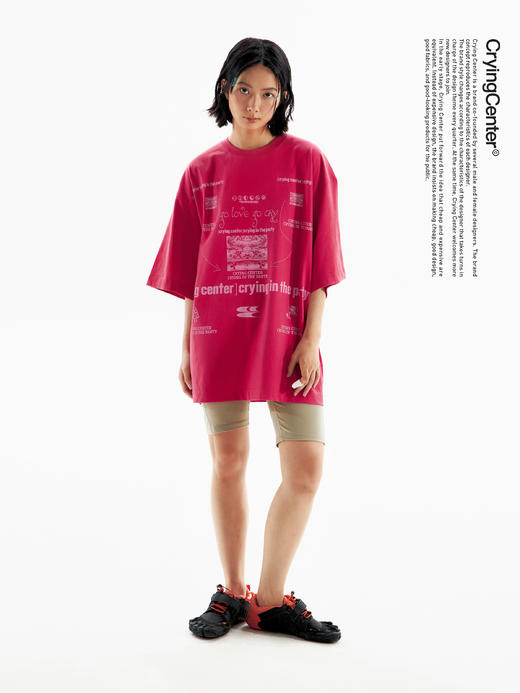 CryingCenter 好多蘑菇玫粉色短袖tee 休闲情侣宽松 哭喊中心 商品图2