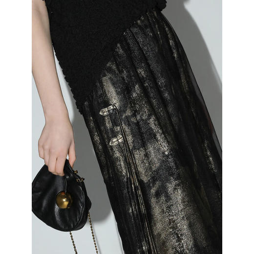 COCOBELLA老钱风烫金网纱半身裙气质优雅开叉直筒纱裙HS0028 商品图2