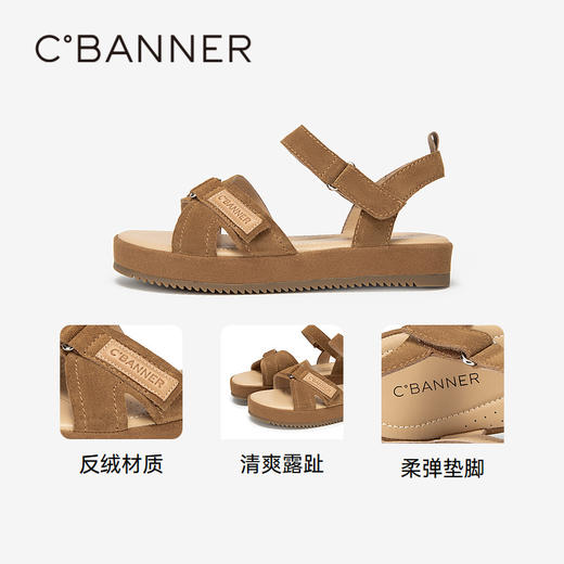 千百度平底休闲凉鞋女夏季魔术贴度假海滩凉鞋A24322613 商品图3