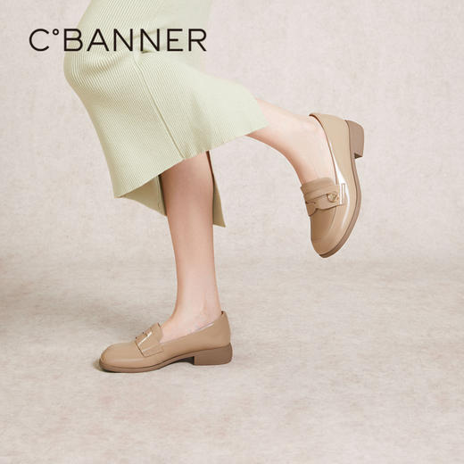 千百度真皮深口乐福鞋女春季黑色小皮鞋通勤豆豆鞋正装A24143810 商品图2