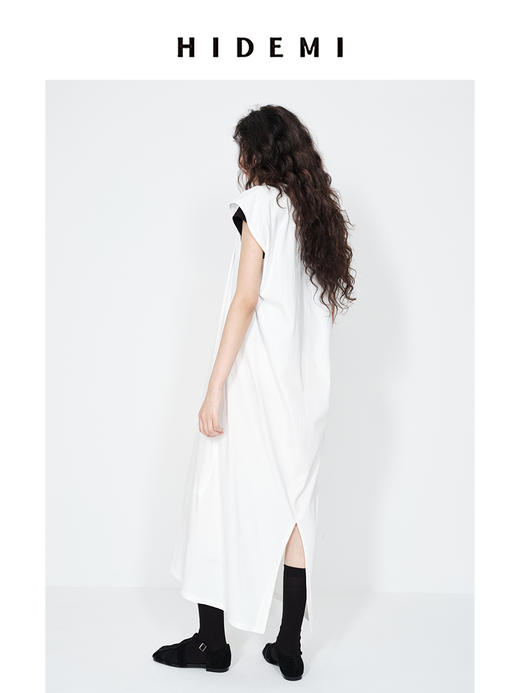 HIDEMI 极简圆领龟背感廓形落肩袖针织t连衣裙休闲感长裙 商品图11