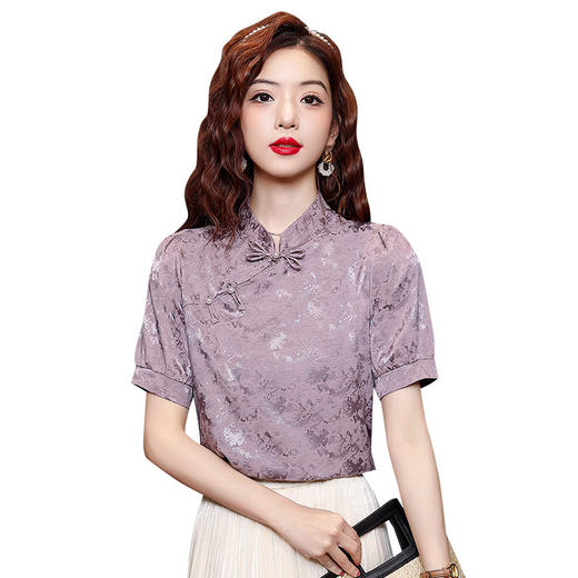 KQLE324N9818 改良旗袍衬衣女2024夏季新款短袖新中式名媛气质小众轻奢打底上衣 商品图4