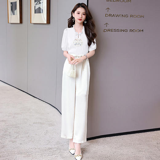 HR WHA821-69气质时尚新中式风刺绣舒适透气两件套裤 商品图1