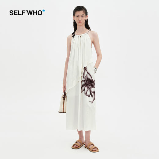 SELFWHO烟白色新中式连衣裙2024女夏季新款宽松百搭简约个性裙子 商品图0