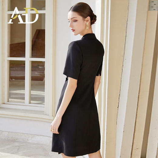 AD法式赫本风黑色连衣裙女气质高级感围裹式a字裙夏季短袖西装裙 商品图4
