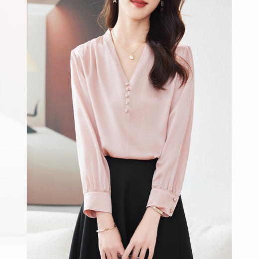 真丝衬衫V领纯色洋气桑蚕丝小衫LS-1191 商品图2