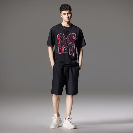PINLI品立2024夏季新款男士字母烫钻圆领短袖T恤上衣BG242111042 商品图4