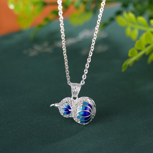 子佩集S990银【福禄成诗】套链项链【YCTL001】纯银花丝珐琅彩葫芦2404 商品图0