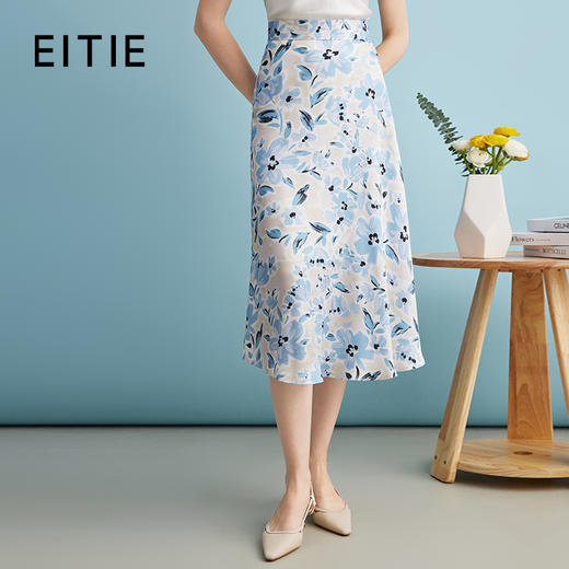 EITIE爱特爱2024夏季新款夏日感印花高腰显瘦A字半身裙B2406320 商品图0