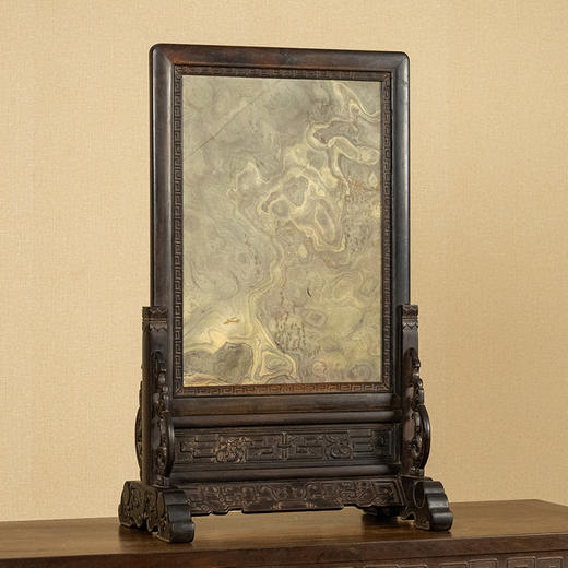 清 紫檀镶绿石雕夔龙纹插屏 商品图4