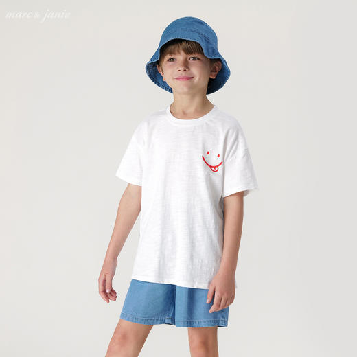 马克珍妮夏装新款 男童竹节棉笑脸印花短袖T恤230853 商品图2